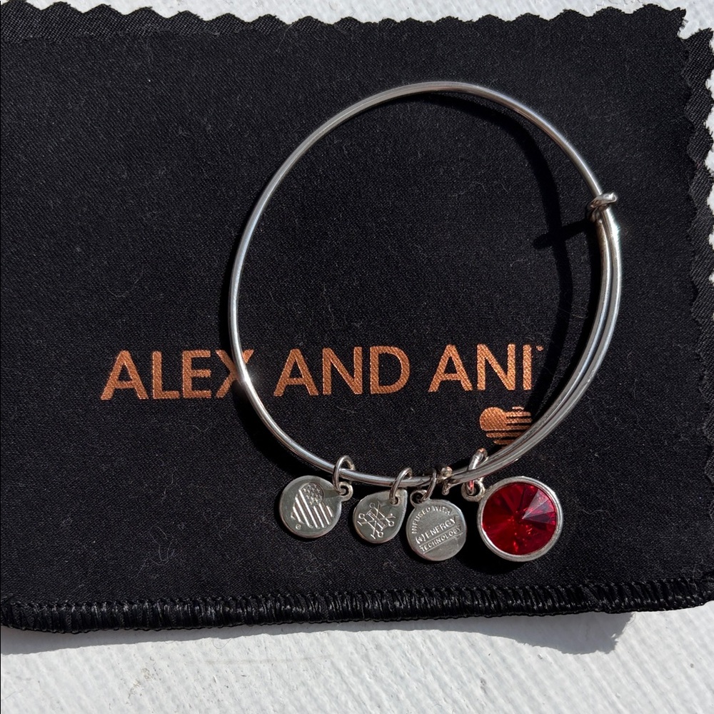 Alex and Ani Silver Bangle-red charm